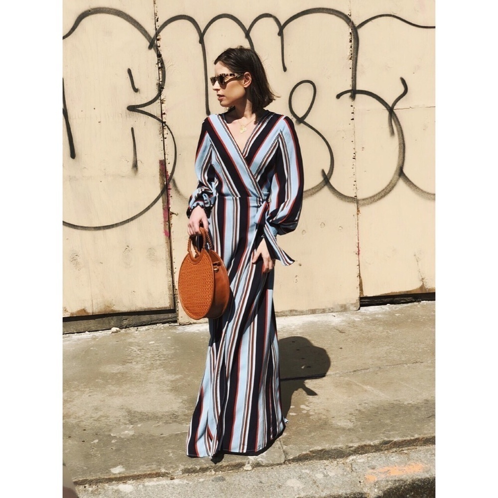 ✨Sasha Striped Puff Sleeve Maxi Wrap Dress - Picture 4 of 8